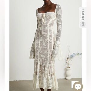 Miss Rosier Marlene White Flared Lace Maxi Dress
